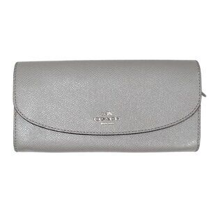 Coach Gray Crossgrain Leather Slim Envelope Folding Continental Wallet